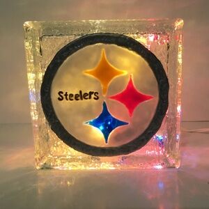 Steelers Hand painted Stained Glass block light